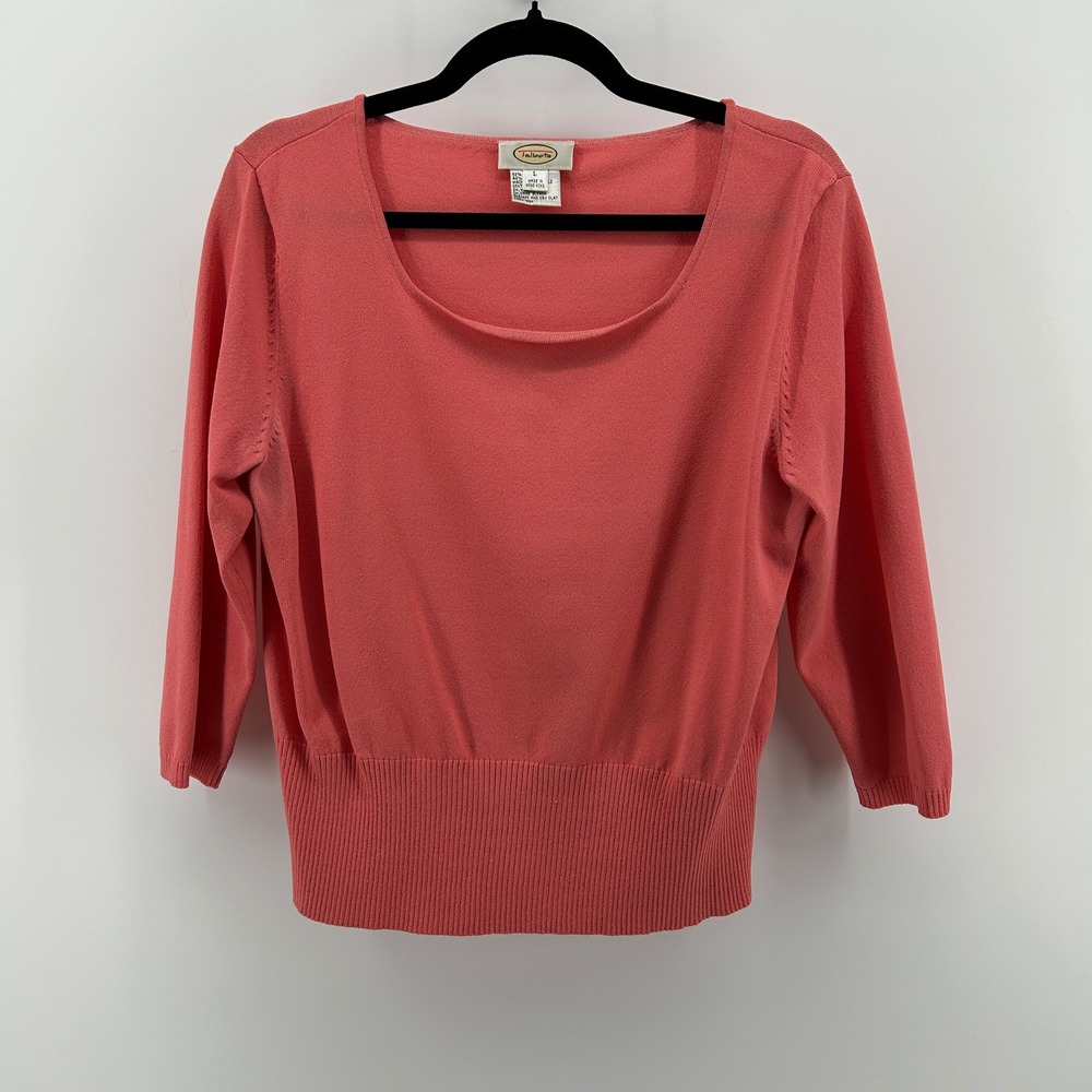 Talbots Coral Pink Sweater Top L Spring Easter Coastal Minimalist Office‎ Preppy